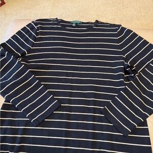 Ralph Lauren Black & Cream Striped Long-Sleeve Tee 2XL EUC